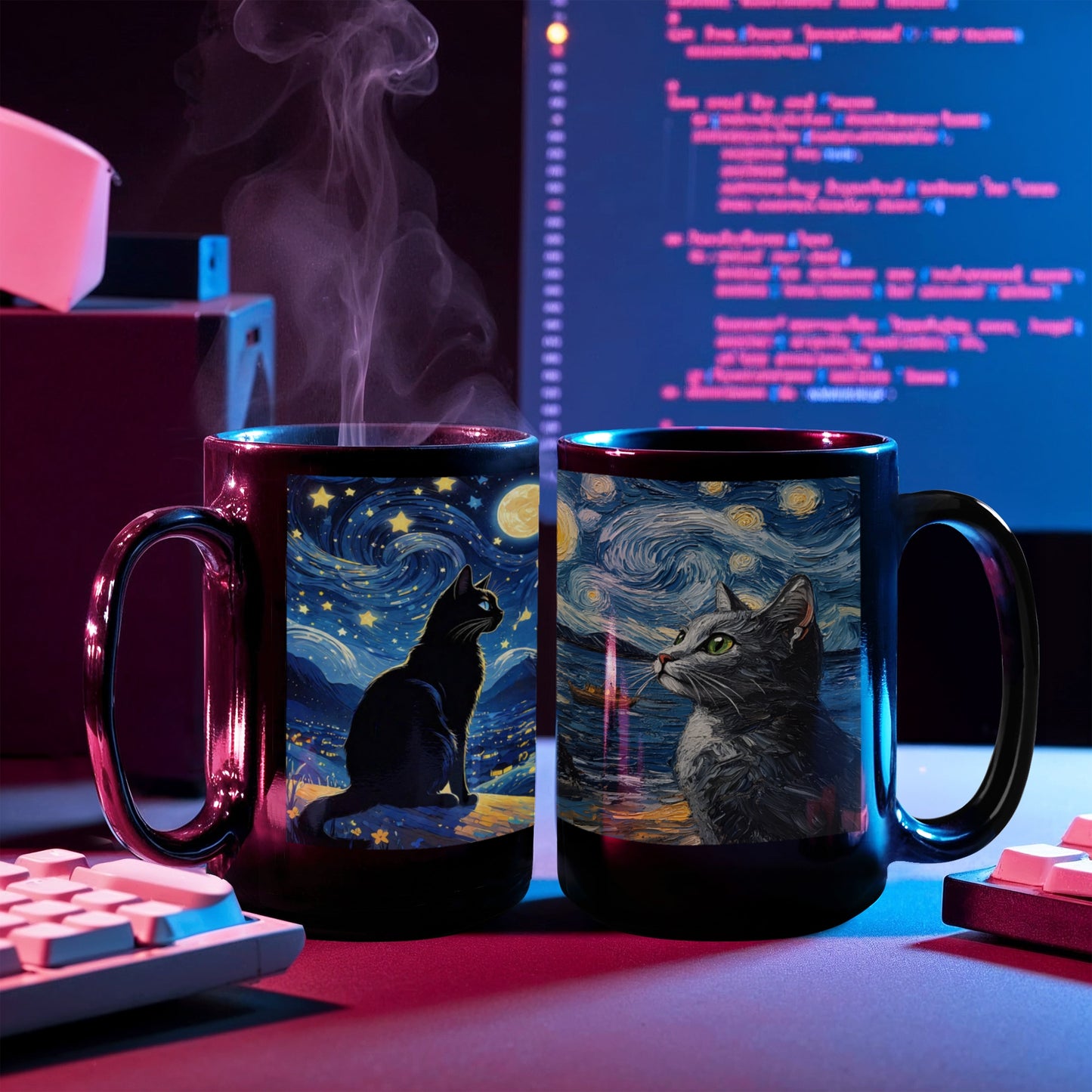 Two Cats Passing Each Other At Night